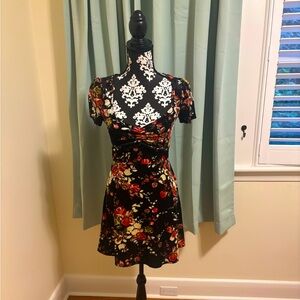 Urban Outfitters Black and Red Puff Sleeve Mini Dress